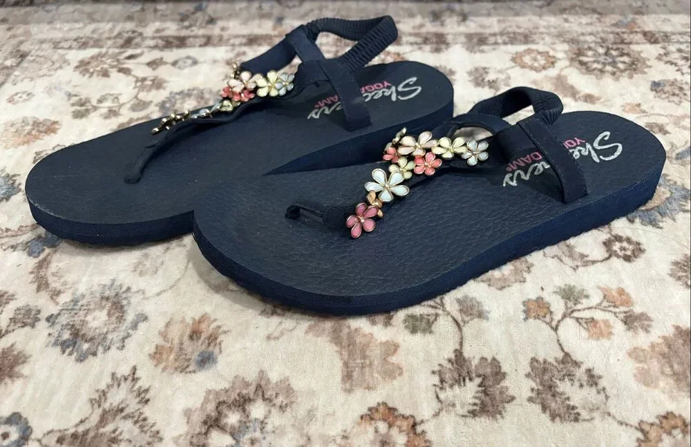 Skechers Women's Meditation Glass Daisy Slingback Flat Sandals Multicolor Size 9